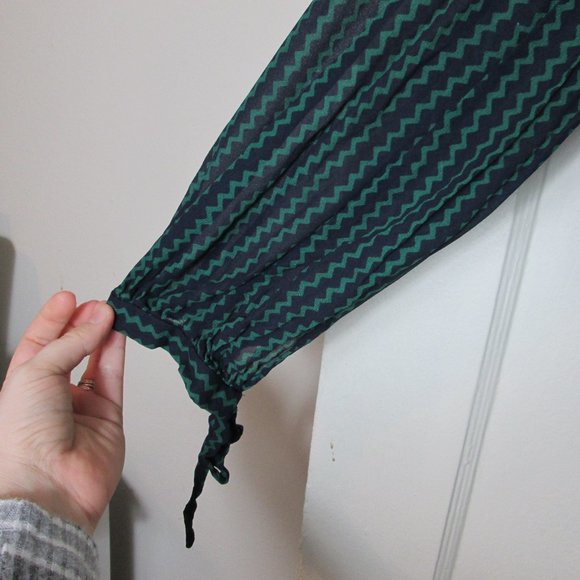 Anthropologie Maeve Della Green & Blue sheer blouse w/bow tie, Womens S, NICE! - Picture 6 of 10